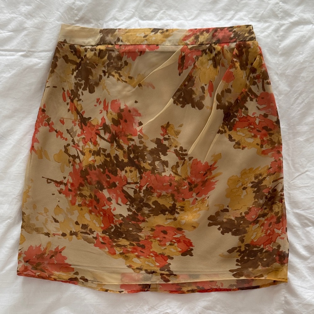 Anne Klein Floral Pencil Skirt - Red, Brown, Tan